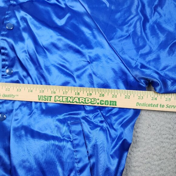 Vintage Satin Bomber Jacket Large Lined Blue Blank Snap Button Front 90s USA - Picture 6 of 11
